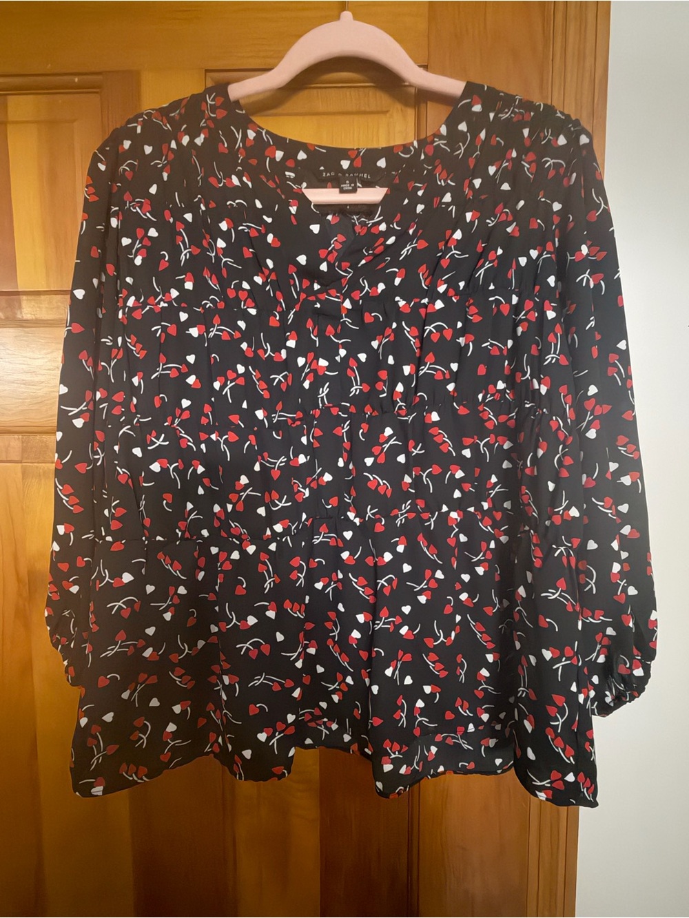 Zac & Rachel Cherry Heart Print Tiered Blouse